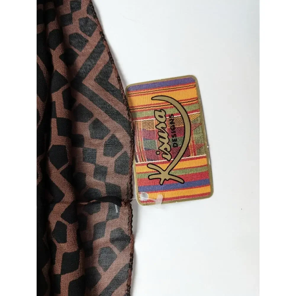 Kisura Scarf Brown Black Stripe Geometric Pattern Beaded Corners Rayon New